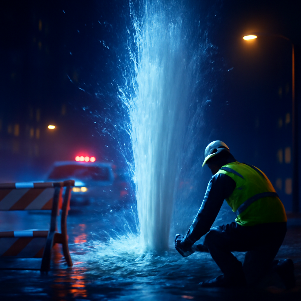 AI-generated editorial illustration for: Burst water main causes power outages and disruptions in Adelaide's CBD