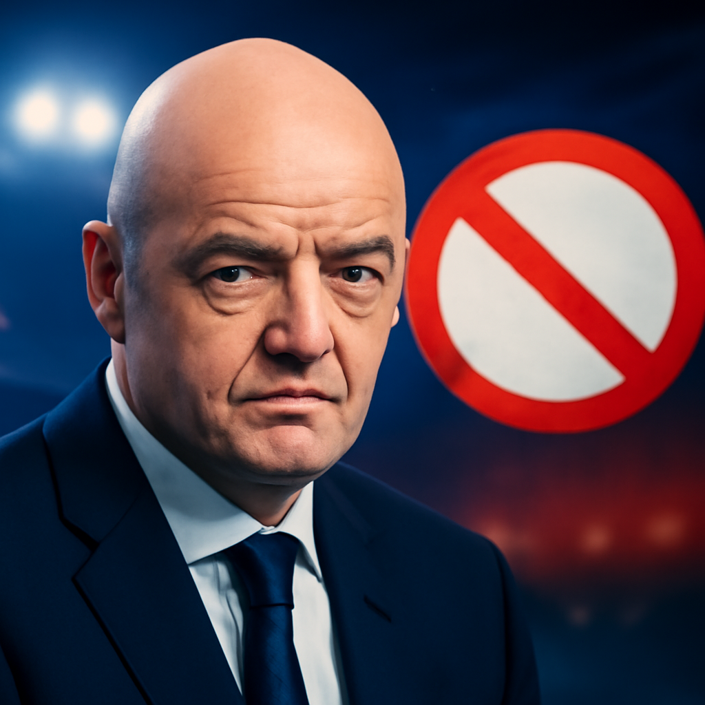 AI-generated editorial illustration for: Gianni Infantino da marcha atrás con su propuesta de privatizar el Mundial
