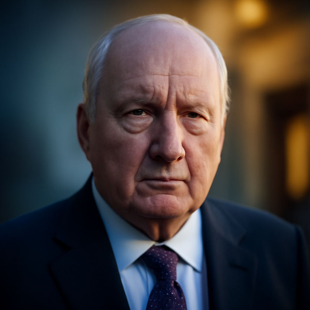 AI-generated editorial illustration for: Alan Jones arrives at court for first day of long-awaited trial