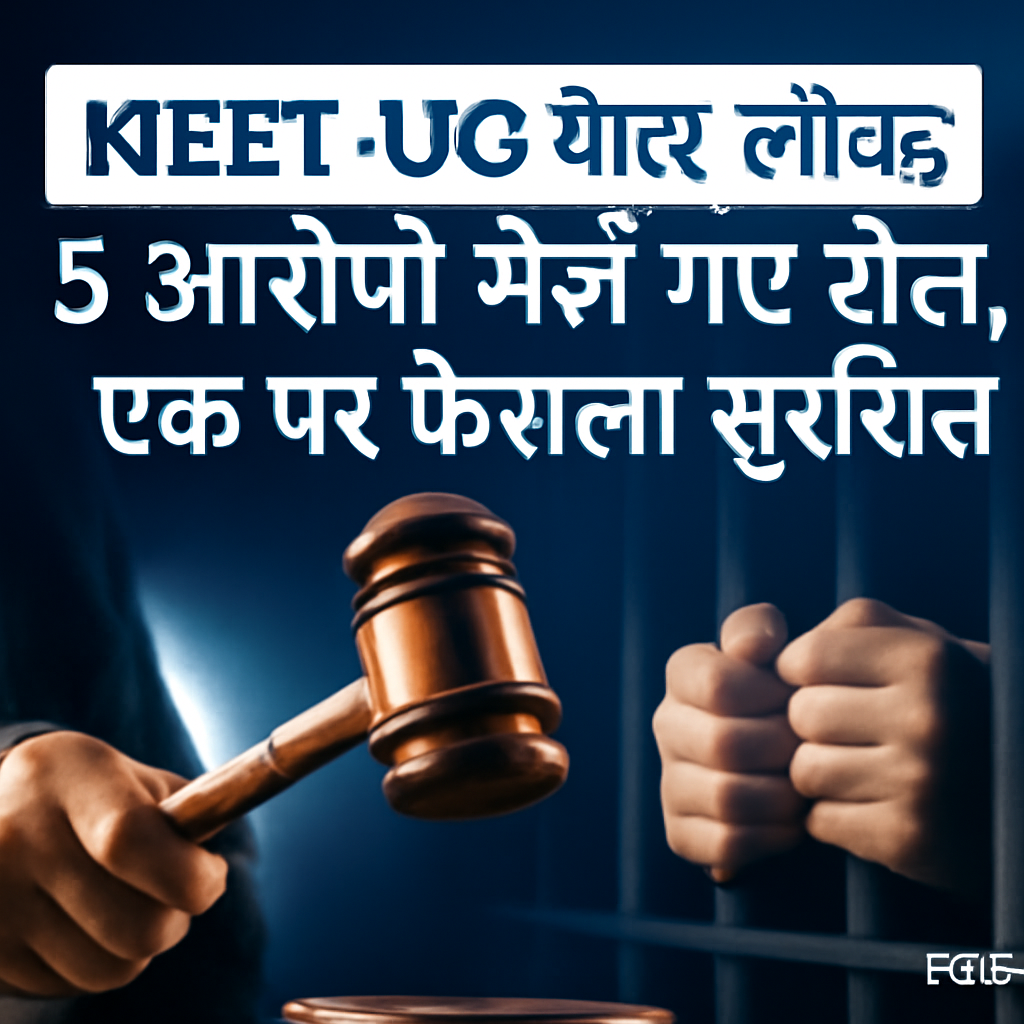 AI-generated editorial illustration for: NEET-UG पेपर लीक: 5 आरोपी भेजे गए जेल, एक पर फैसला सुरक्षित