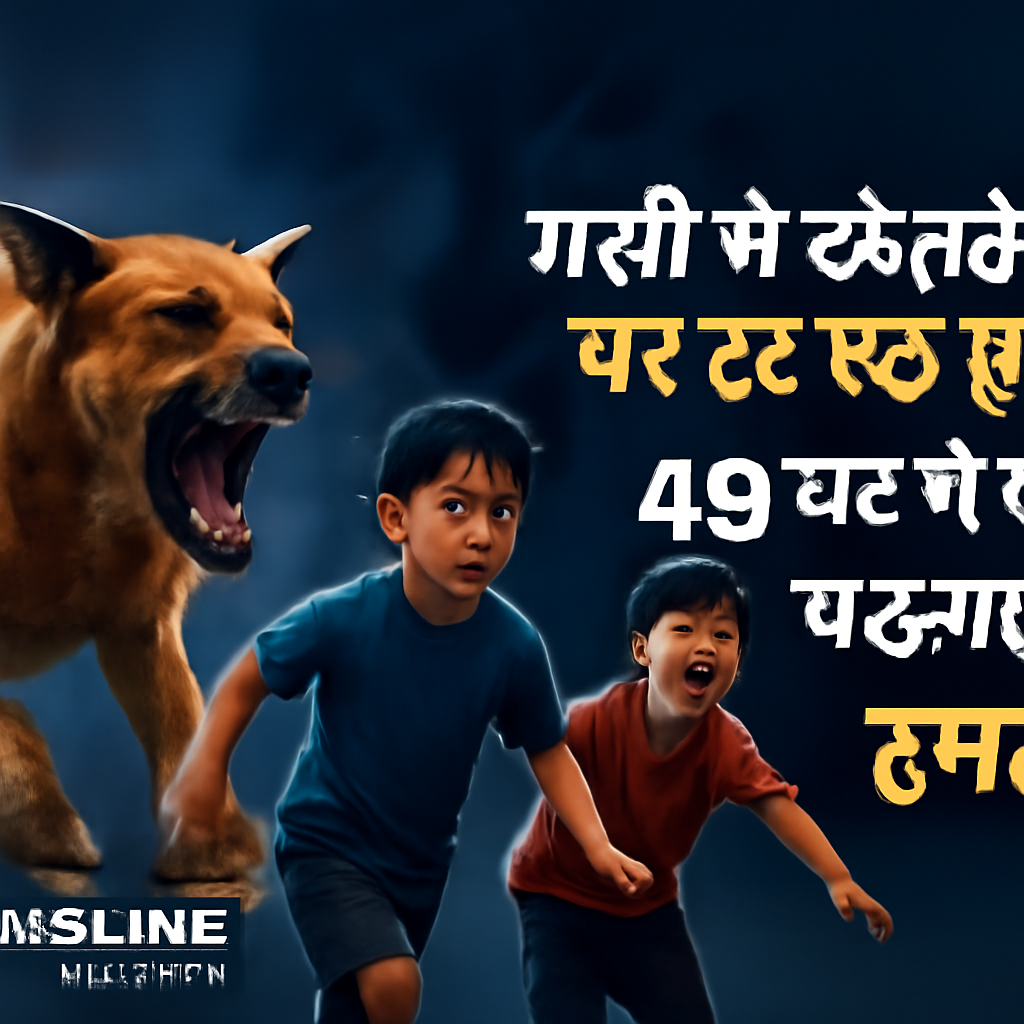 AI-generated editorial illustration for: गली में खेलते बच्चों पर टूट पड़े कुत्ते, 48 घंटे में दो बच्चों पर जानलेवा हमले
