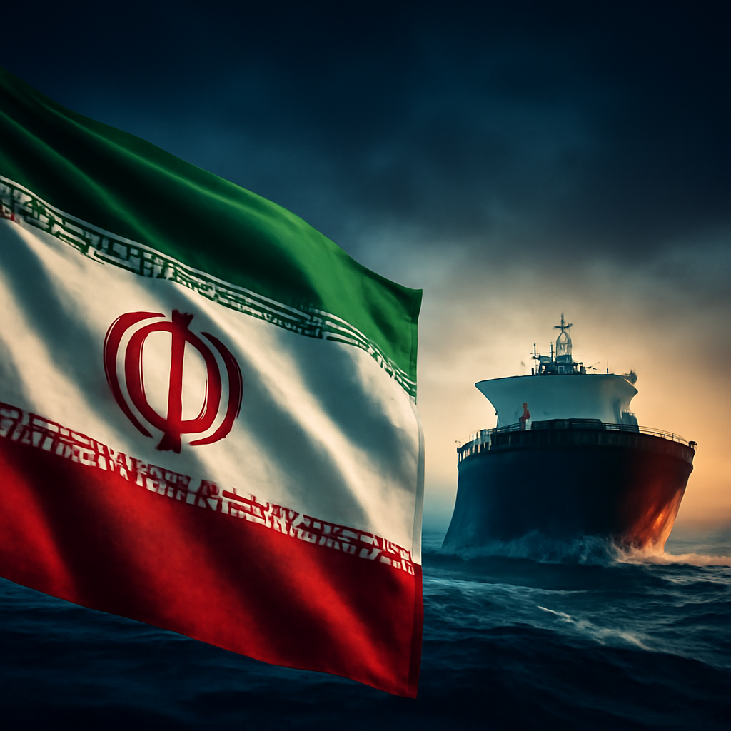 AI-generated editorial illustration for: مقترح إيراني عماني يمنح طهران نفوذا على الملاحة في مضيق هرمز