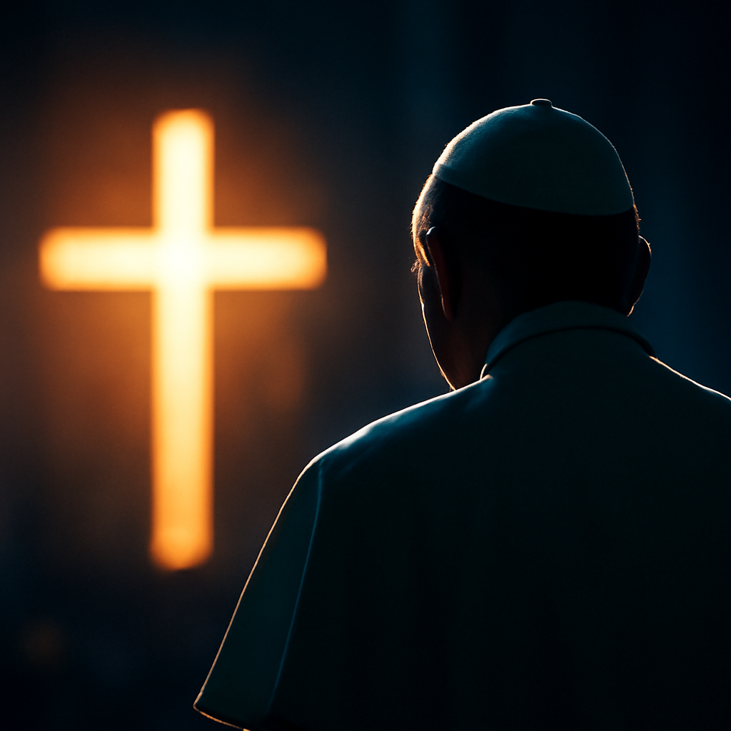 AI-generated editorial illustration for: «C'est déjà une étape»: les victimes françaises d'abus dans l'Église attendent le pape Léon XIV