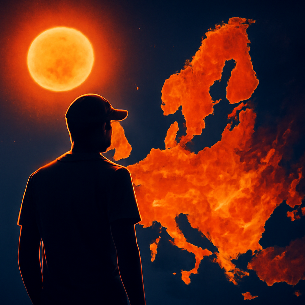 AI-generated editorial illustration for: Otra ola de calor azota a Europa, mientras la sequía y los incendios empeoran
