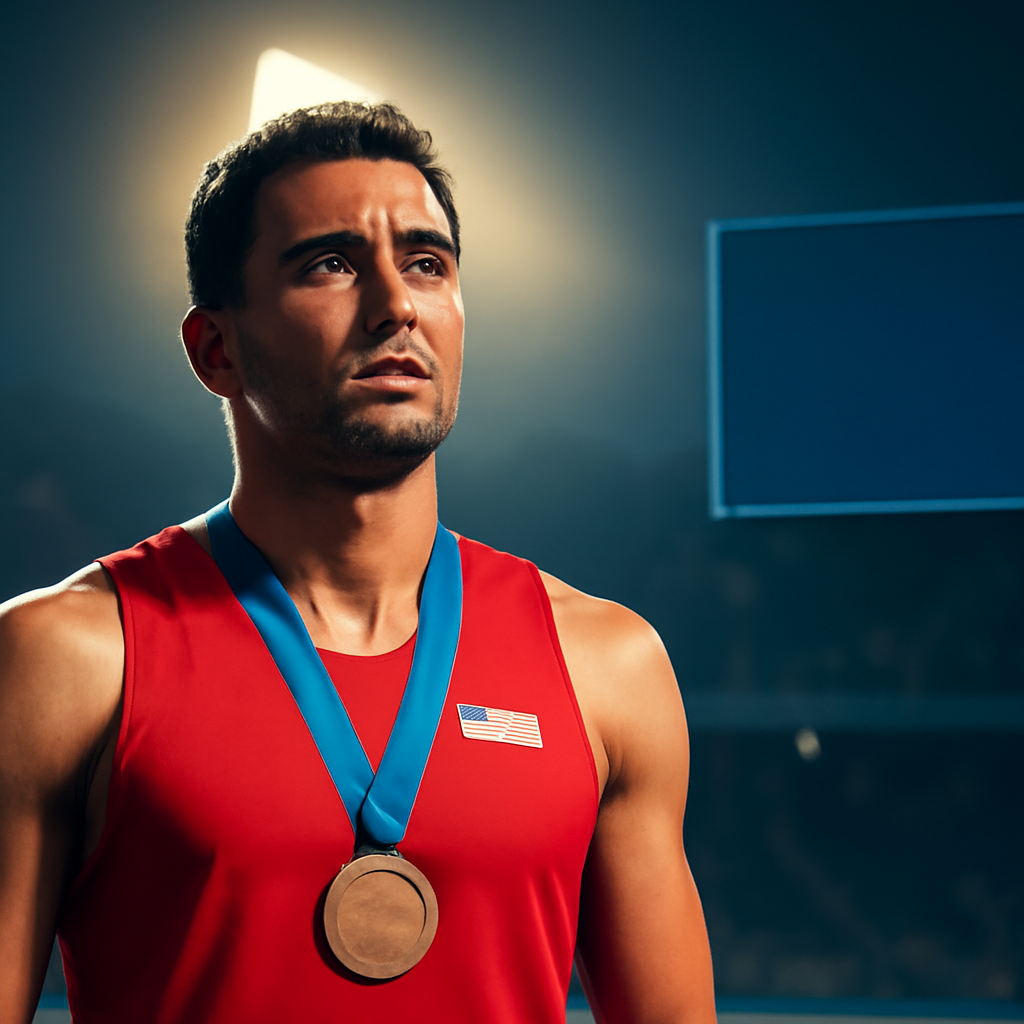 AI-generated editorial illustration for: Attaoui saca un bronce en 800m de la casi nada