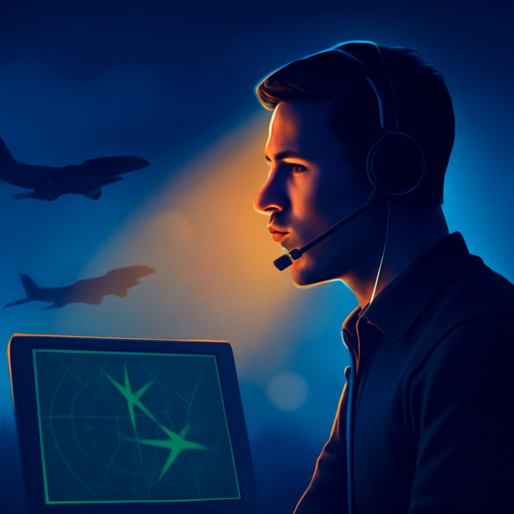 AI-generated editorial illustration for: Quick-thinking controller helps 2 planes with same flight number avoid possible disaster