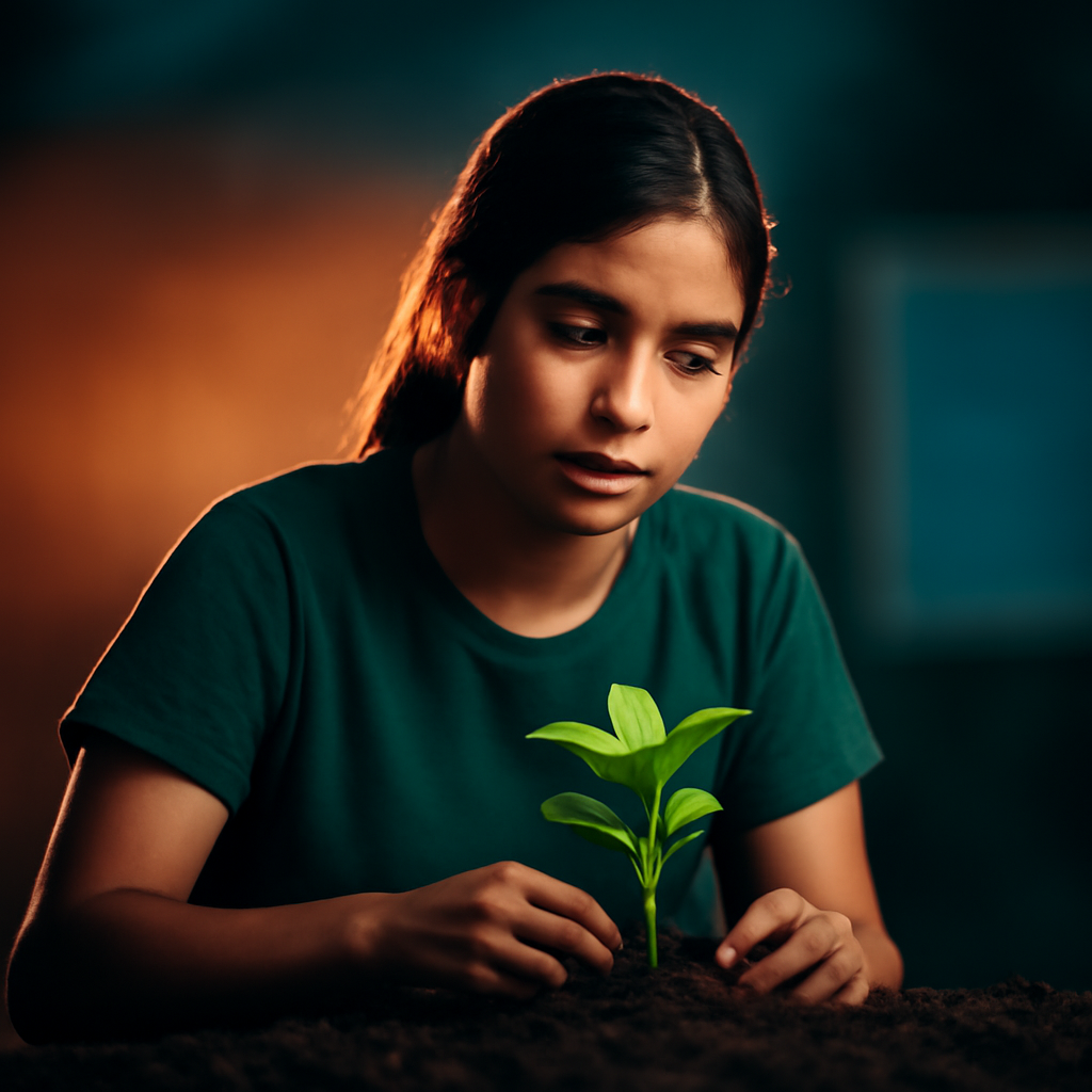 AI-generated editorial illustration for: Gardening is about more than food for young people learning English