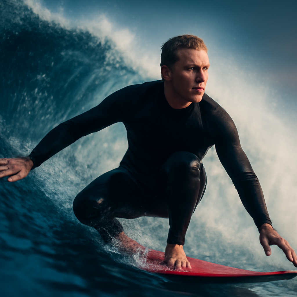 AI-generated editorial illustration for: Blind surfer stuns locals at Queensland beach