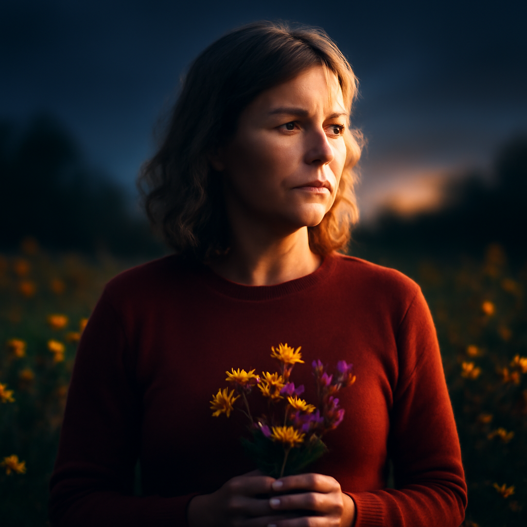 AI-generated editorial illustration for: Memory of late partner blooms in sharing wildflowers