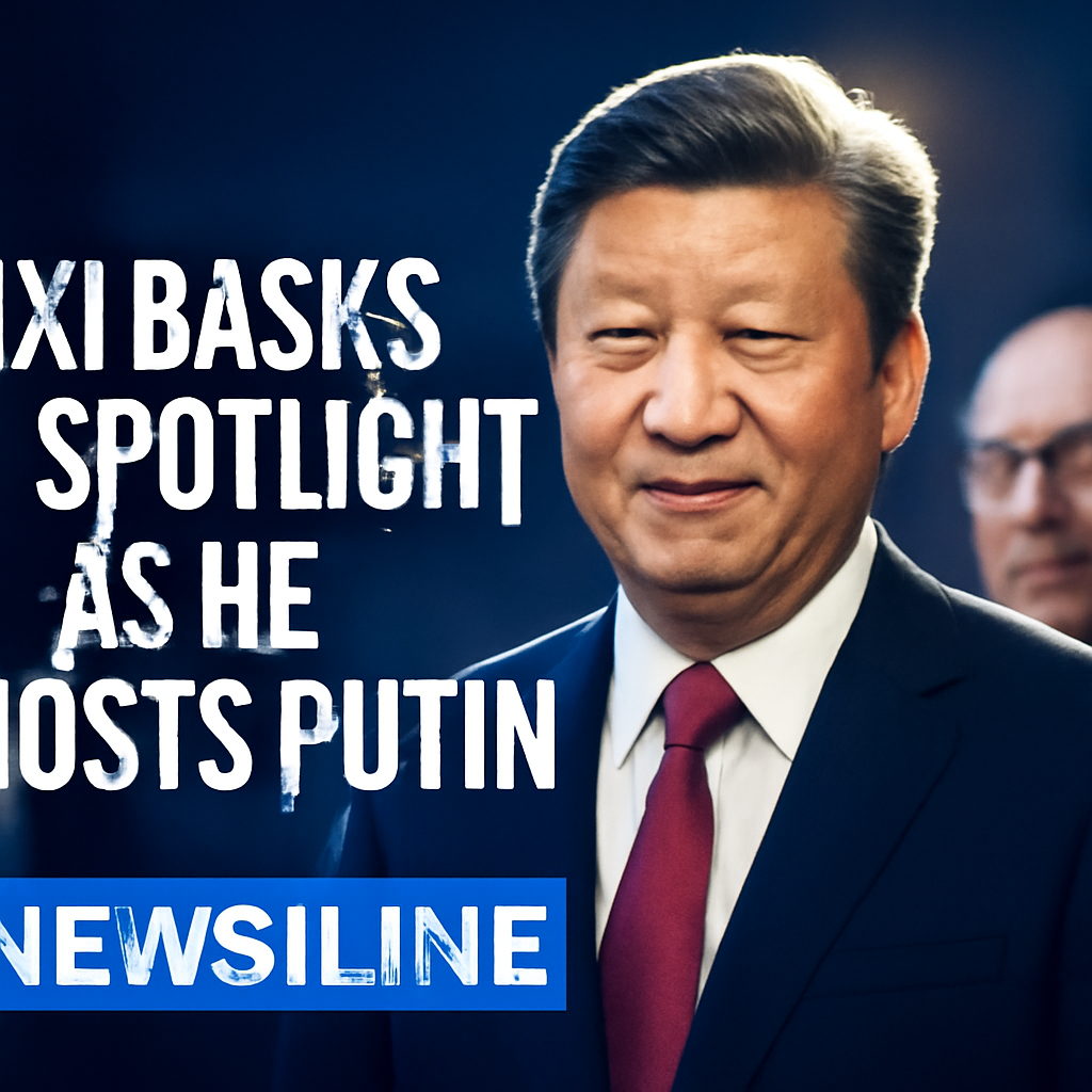 AI-generated editorial illustration for: Xi basks in spotlight as he hosts Putin days after Trump