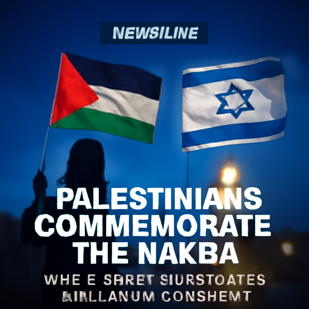 AI-generated editorial illustration for: Les Palestiniens commémorent la Nakba tandis qu'Israël célèbre la conquête de Jérusalem-Est