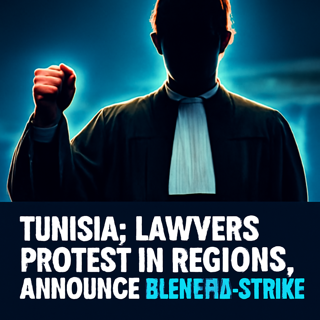 AI-generated editorial illustration for: Tunisie: les avocats se mobilisent dans les régions et annoncent une grève générale