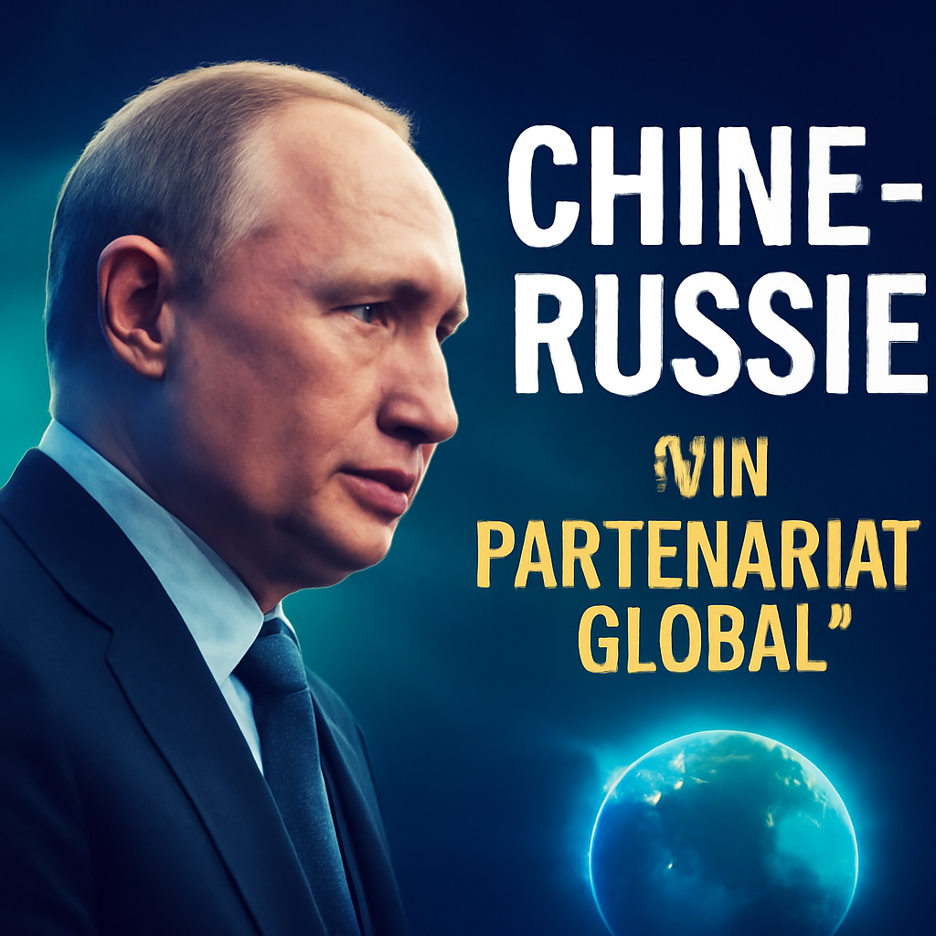 AI-generated editorial illustration for: Chine - Russie : Vladimir Poutine à Pékin loue "un partenariat global"