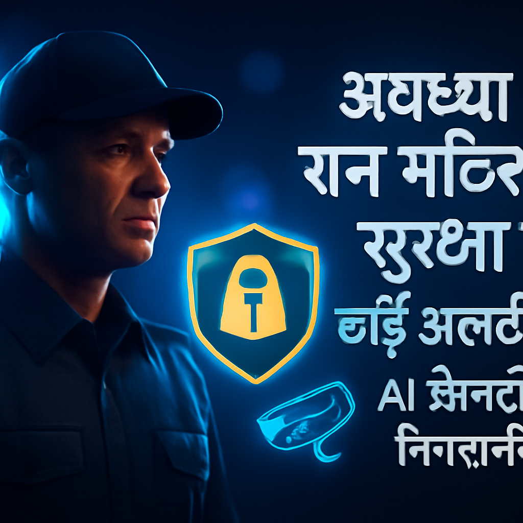 AI-generated editorial illustration for: अयोध्या राम मंदिर की सुरक्षा हाई अलर्ट पर, AI कैमरों से निगरानी