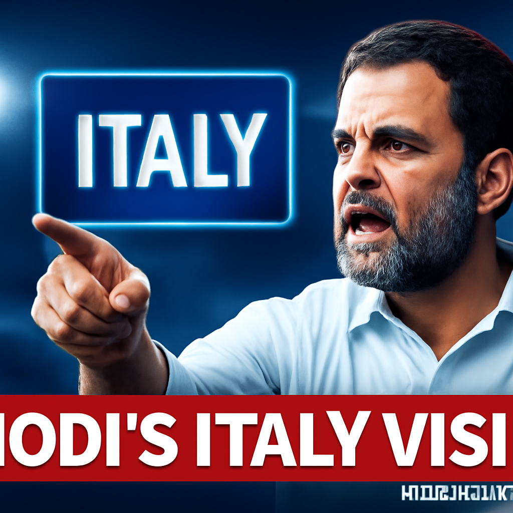 AI-generated editorial illustration for: PM Modi की Italy Visit पर Rahul Gandhi का तंज