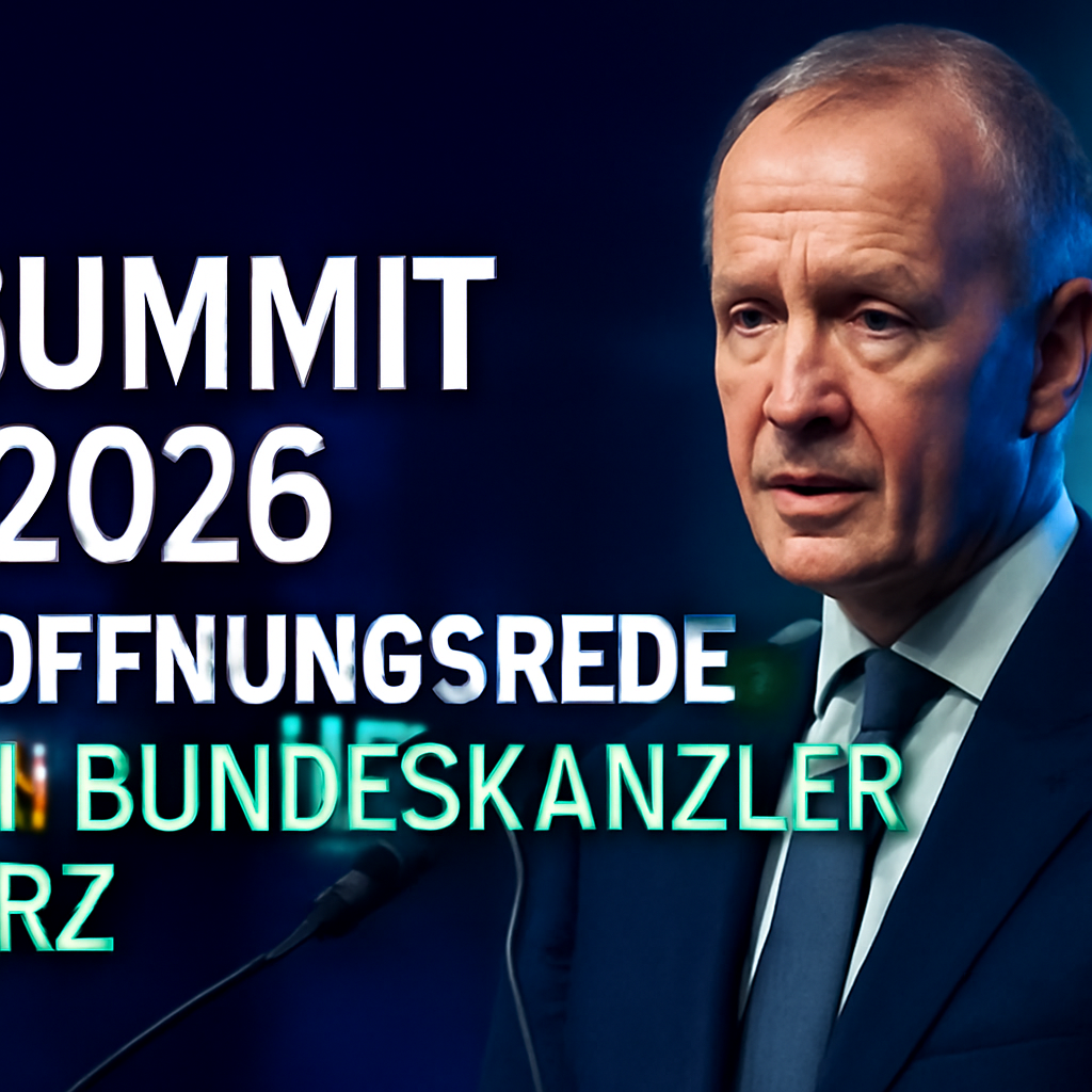 AI-generated editorial illustration for: eSummit 2026: Eröffnungsrede von Bundeskanzler Merz