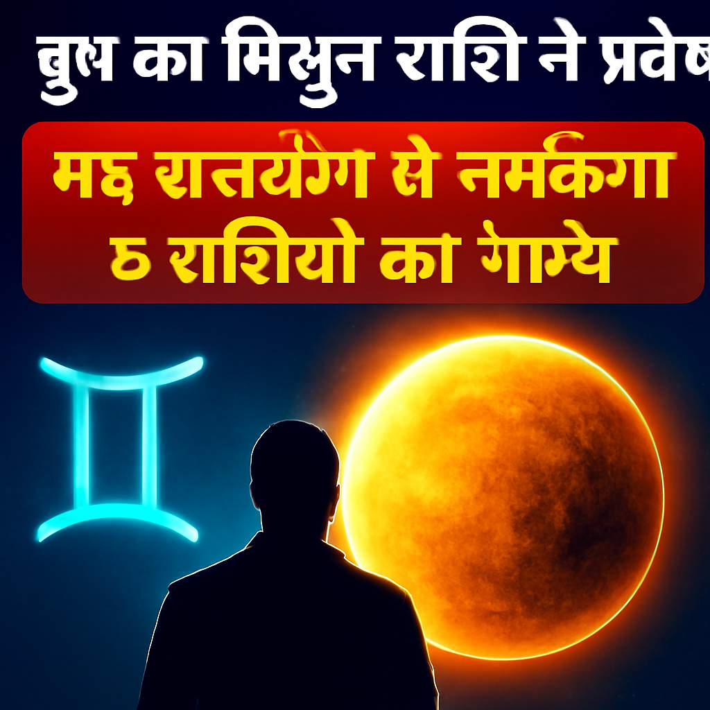 AI-generated editorial illustration for: बुध का मिथुन राशि में प्रवेश, भद्र राजयोग से चमकेगा 5 राशियों का भाग्य