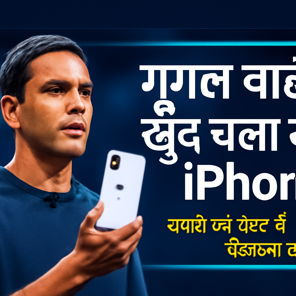 AI-generated editorial illustration for: गूगल वाले खुद चला रहे iPhone, सबसे बड़े इवेंट में दिखाया डेमो