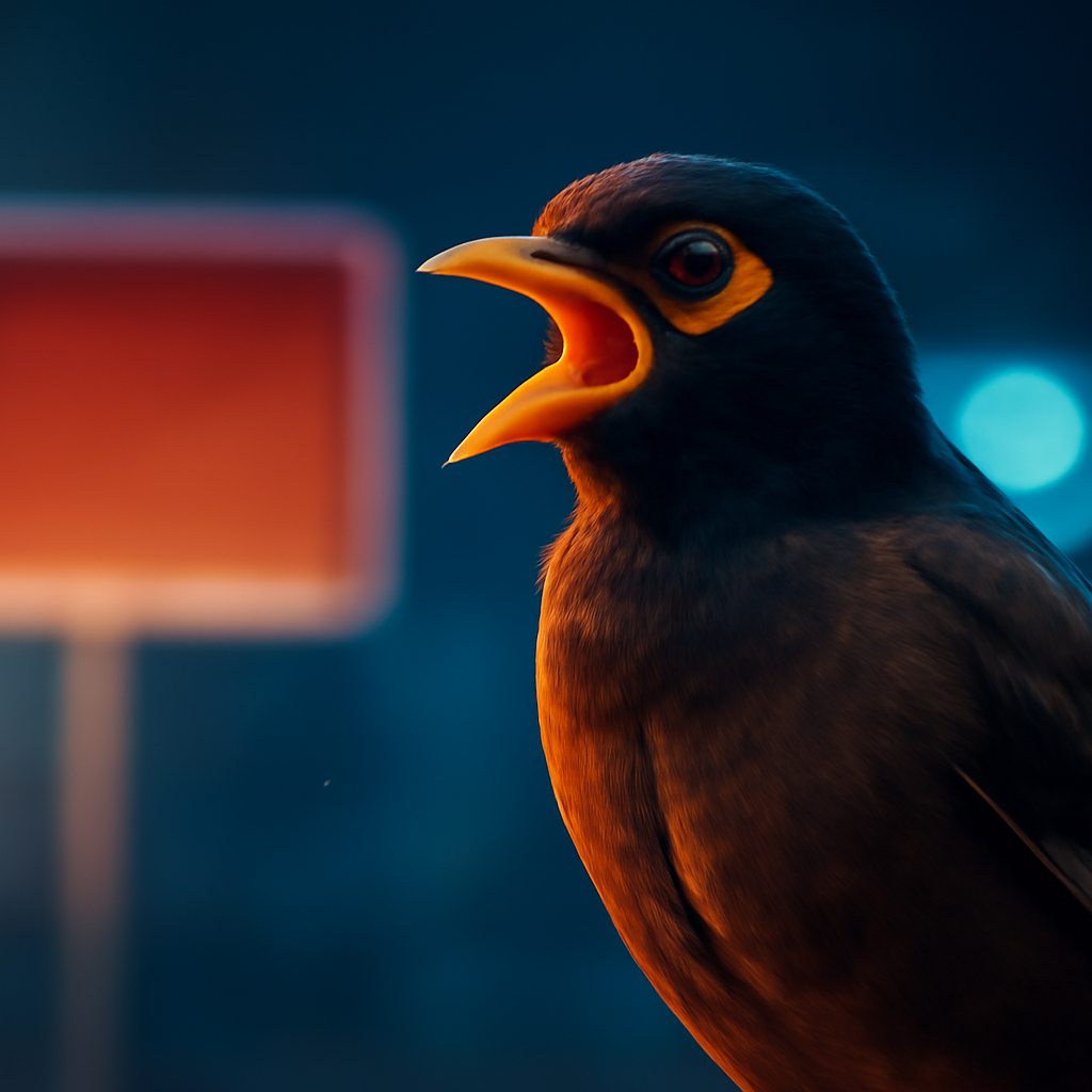 AI-generated editorial illustration for: Mynas were introduced to control pest insects. Now they are the pest