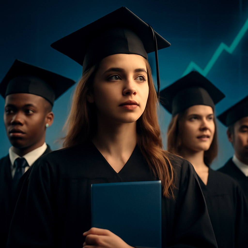 AI-generated editorial illustration for: Students tell us how to keep graduation outfit costs down