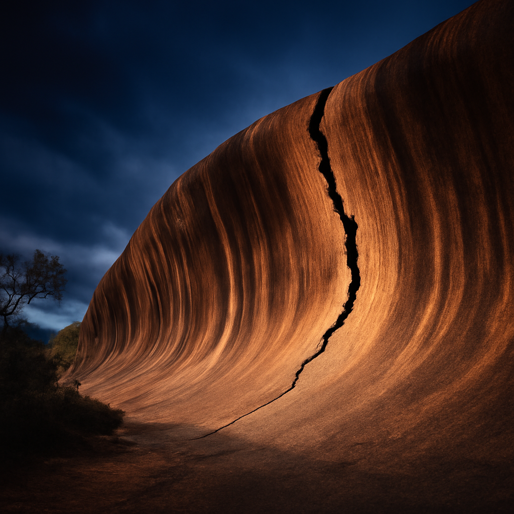 AI-generated editorial illustration for: Hyden local wants to hear 'thunderous' noise of rain falling over Wave Rock