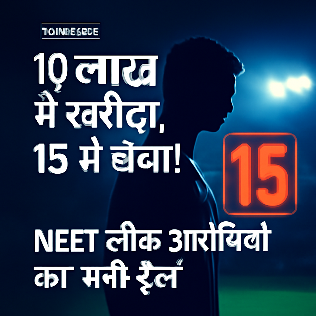 AI-generated editorial illustration for: 10 लाख में खरीदा, 15 में बेचा! NEET लीक आरोप‍ियों का 'मनी-ट्रेल'