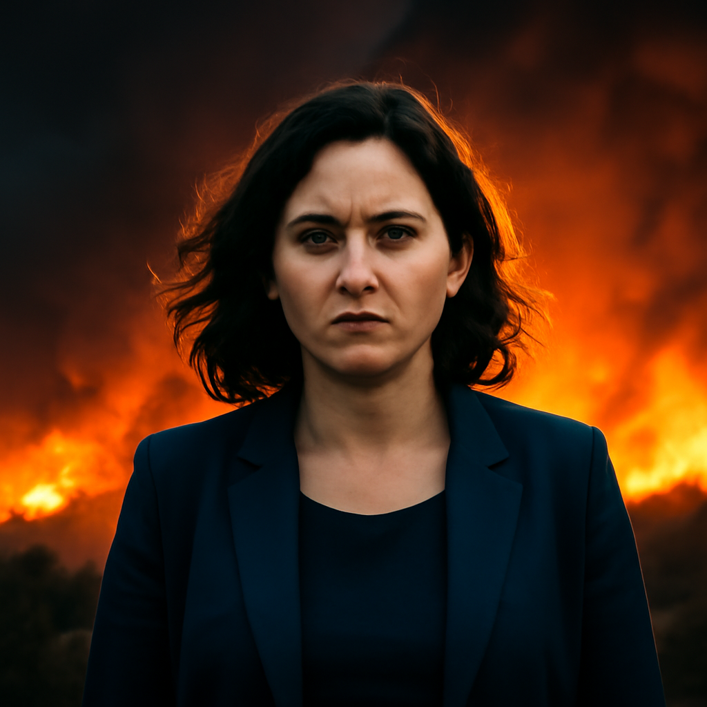 AI-generated editorial illustration for: El Gobierno y Ayuso aparcan sus diferencias ante la magnitud del fuego